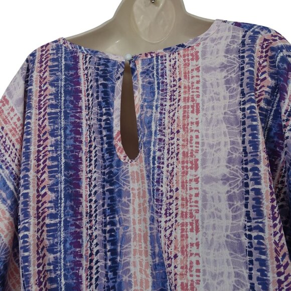 Bibi Stripe Multicolor Short Sleeve V-Neck Romper Women Size M Tie Waist Keyhole - Picture 6 of 11